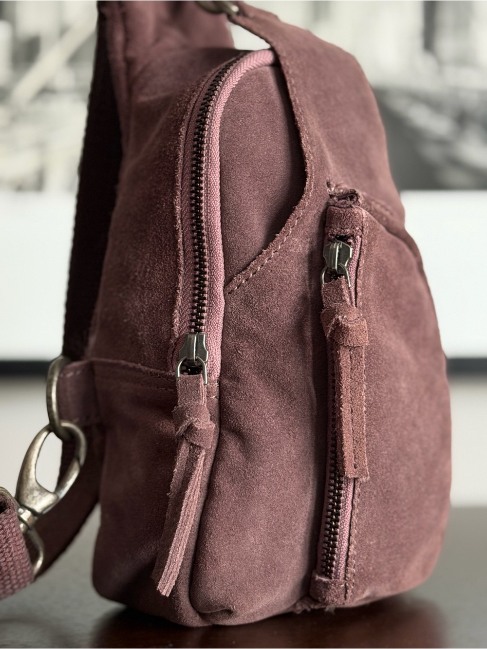 Free People Suede Sling Bag - Mauve Plum - Picture 7 of 9